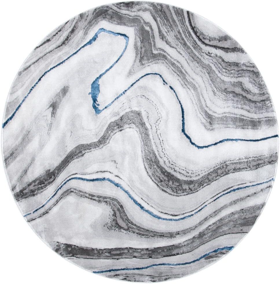 SAFAVIEH Craft Gray/Blue 9 ft. x 9 ft. Marbled Abstract Round Area Rug