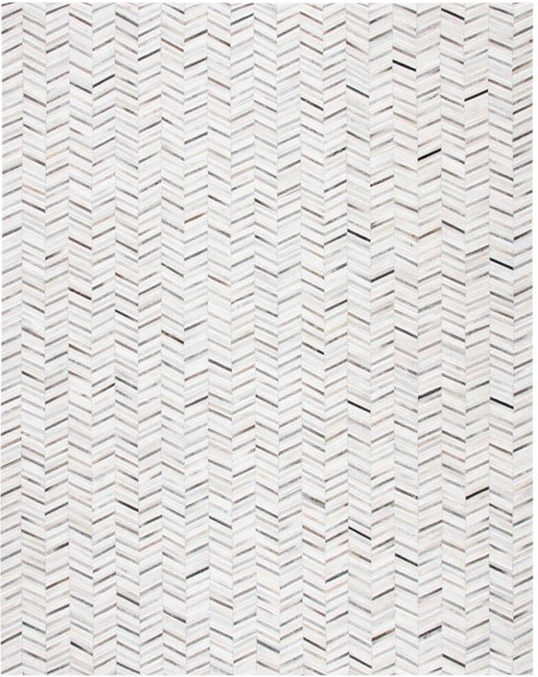 SAFAVIEH Studio Leather Ivory Grey 8 ft. x 10 ft. Geomtric Striped Area Rug