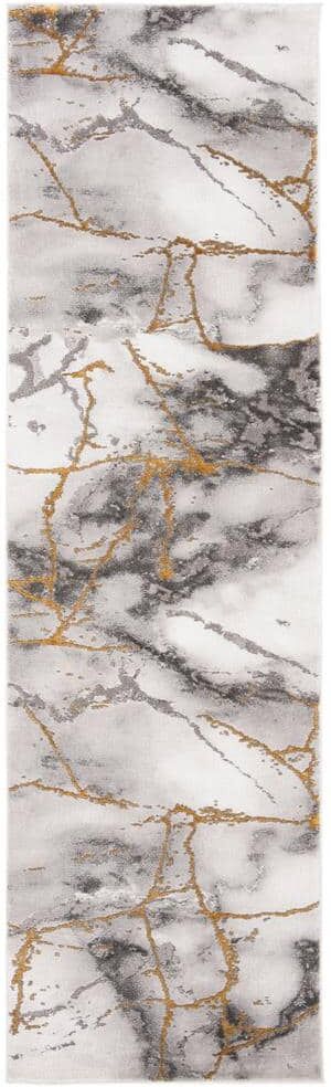 SAFAVIEH Craft Gray/Gold 2 ft. x 18 ft. Distressed Abstract Runner Rug