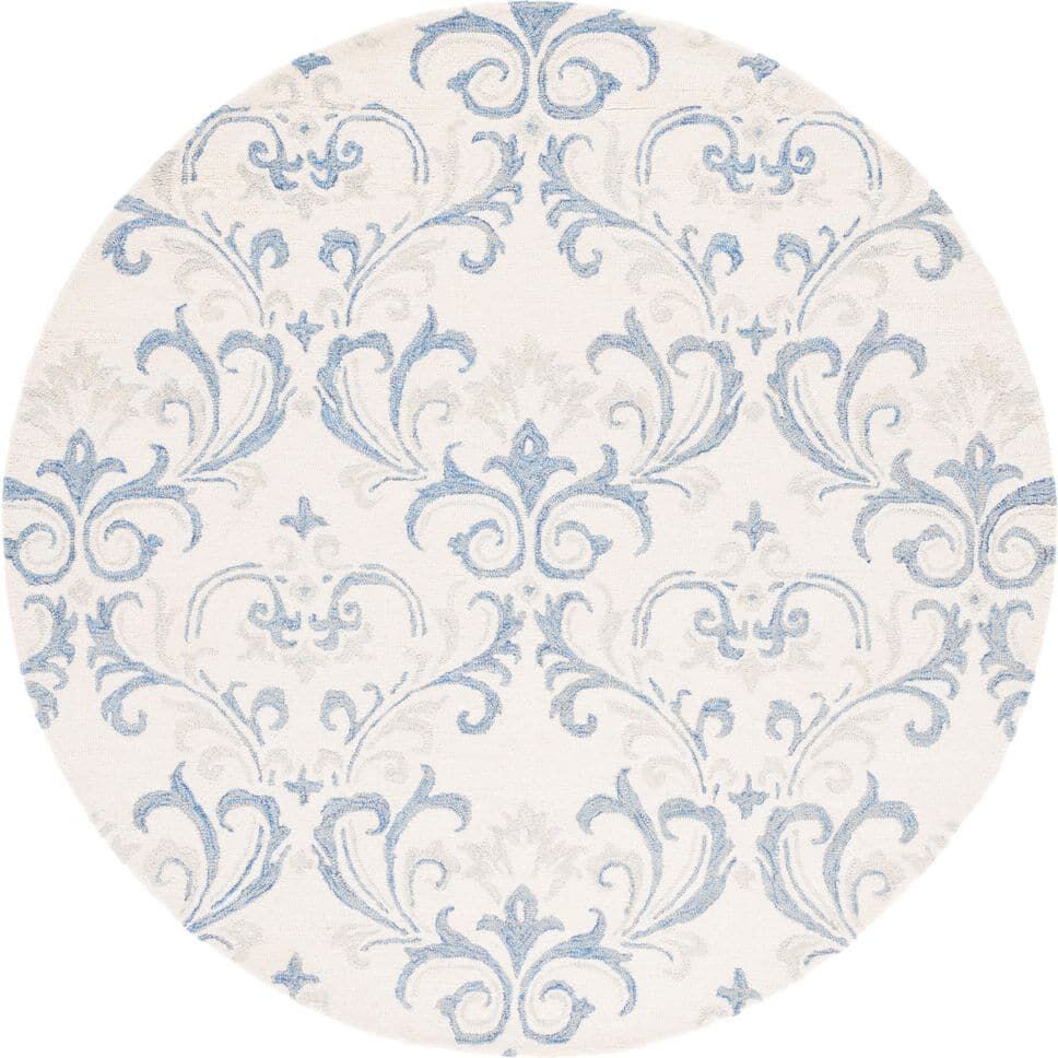 SAFAVIEH Jardin Ivory/Blue 6 ft. x 6 ft. Floral Moroccan Solid Color Round Area Rug