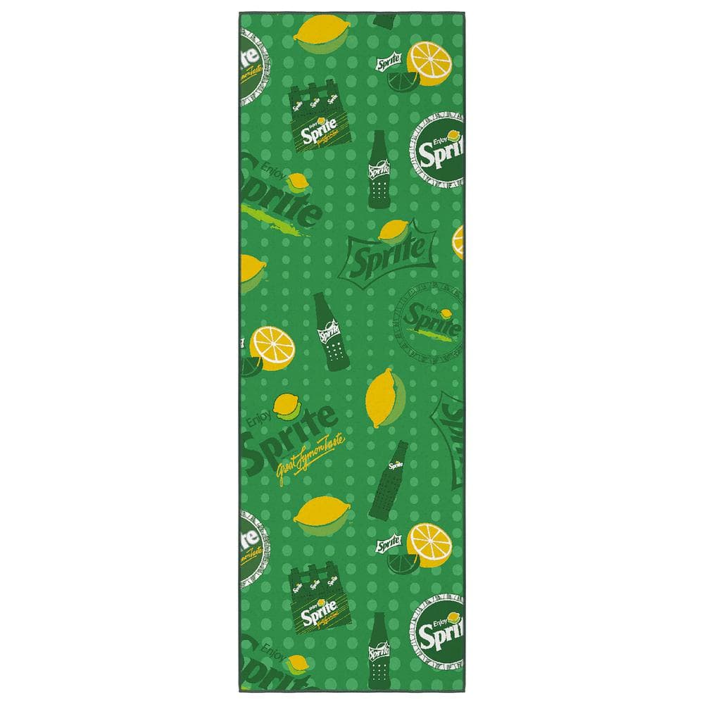 Ottomanson Green 2 ft. x 5 ft. For Man Cave Bedroom Kitchen Modern Sprite Logo Washable Non-Slip Runner Rug