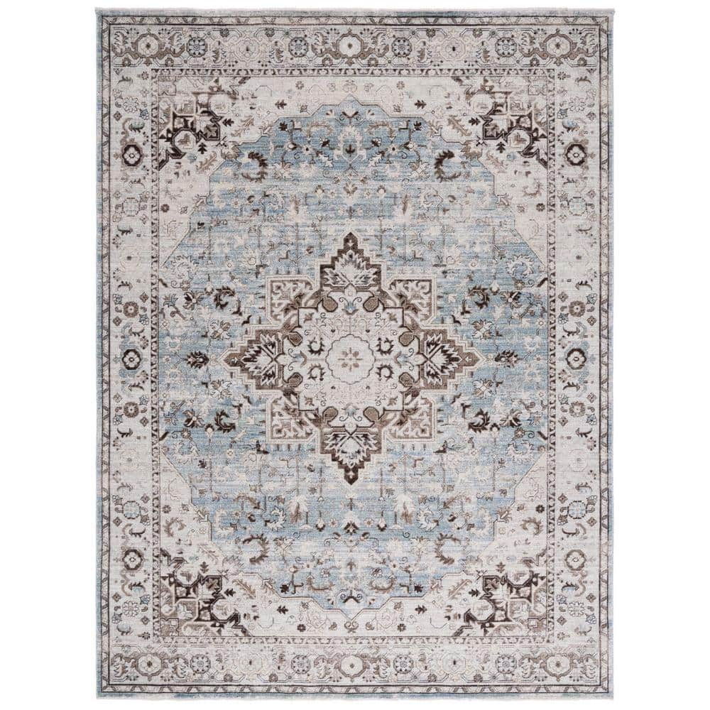 SAFAVIEH Antique Patina Gray/Blue 9 ft. x 12 ft. Distressed Border Ornate Area Rug