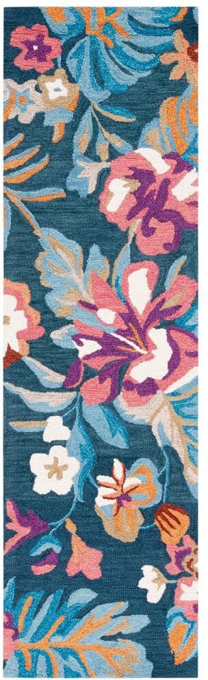 SAFAVIEH Jardin Blue/Pink 2 ft. x 8 ft. Floral Solid Color Runner Rug