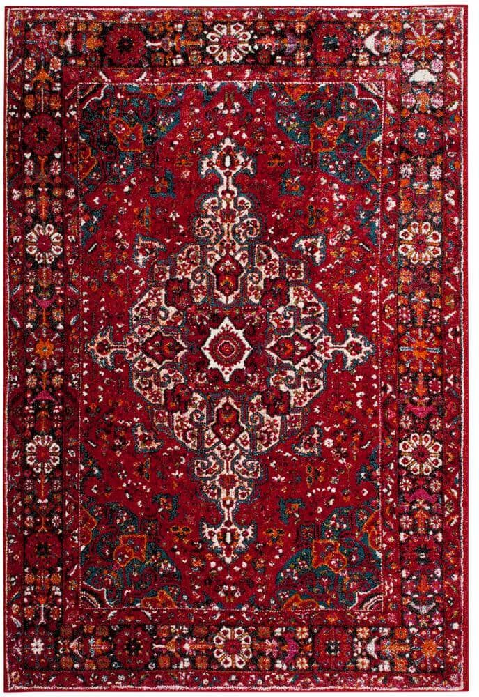 SAFAVIEH Vintage Hamadan Red/Multi 9 ft. x 12 ft. Medallion Antique Border Area Rug