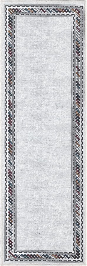 Ottomanson Non Shedding Washable Wrinkle-free Flatweave Border 2x5 Living Room Runner Rug,20 in.x59 in.,Light Gray/Multicolor