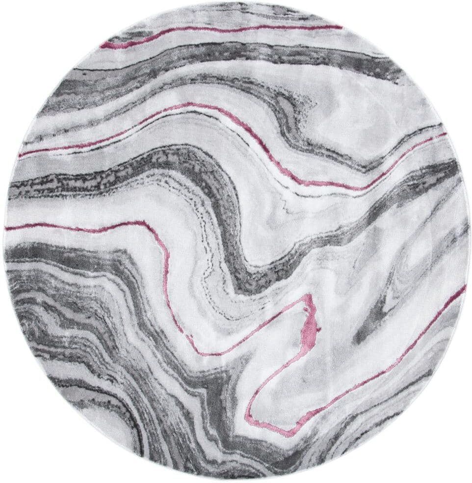 SAFAVIEH Craft Gray/Wine 7 ft. x 7 ft. Round Marbled Abstract Area Rug