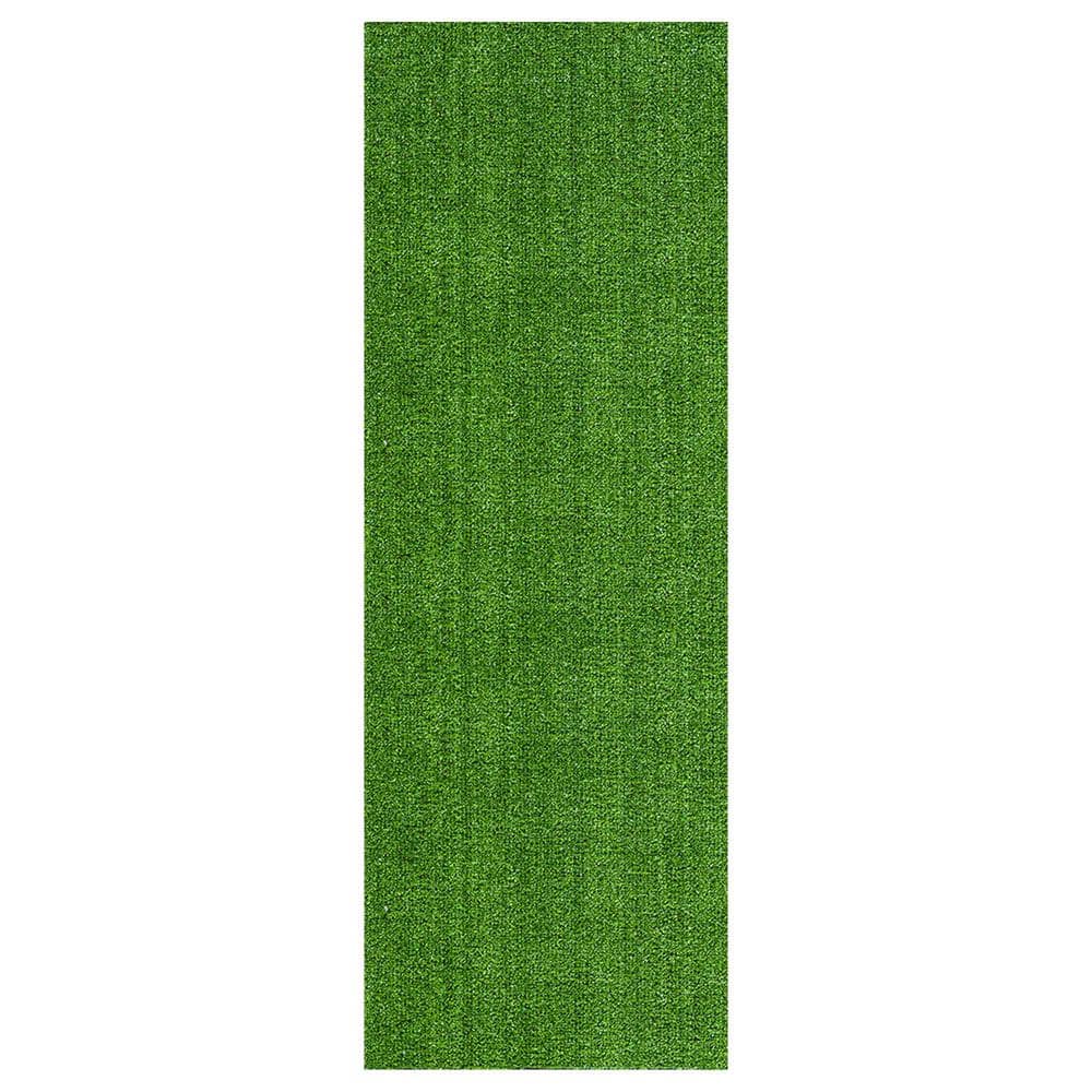 Ottomanson Evergreen Collection Waterproof Solid 3x10 Indoor/Outdoor Artificial Grass Runner Rug,2 ft. 7 in.x9 ft. 10 in.,Green