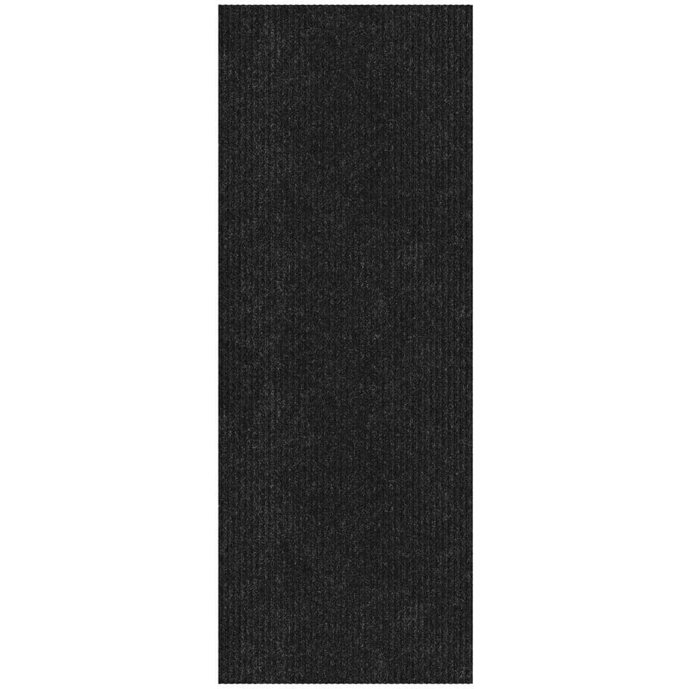 Ottomanson Lifesaver Non-Slip Rubberback Indoor/Outdoor Long Hallway Runner Rug 2 ft. x 26 ft. Black Polyester Garage Flooring