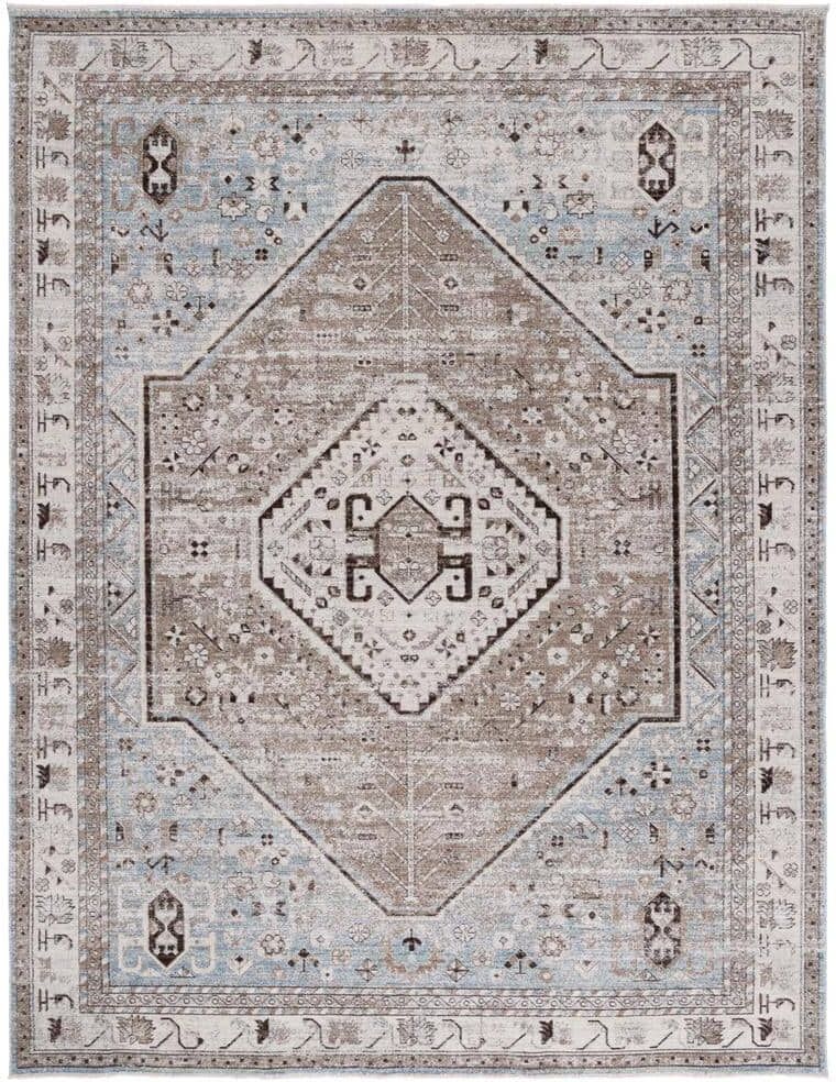 SAFAVIEH Antique Patina Blue/Beige 9 ft. x 12 ft. Distressed Border Ornate Area Rug