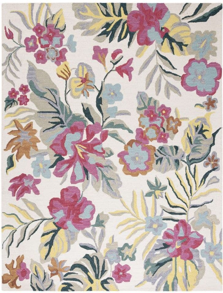 SAFAVIEH Jardin Ivory/Pink 8 ft. x 10 ft. Floral Solid Color Area Rug