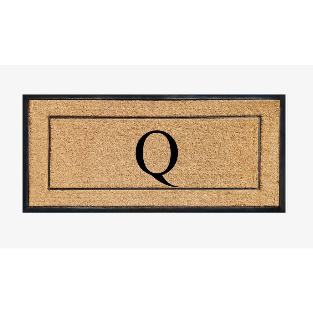 A1 Home Collections A1HC Picture Frame Black/Beige 30 in. x 60 in. Coir & Rubber Large Outdoor Monogrammed Q Door Mat