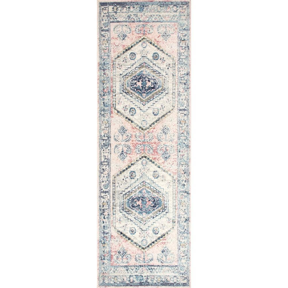 nuLOOM Chase Faded Vintage Medallion Light Pink 2 ft. 8 in. x 8 ft. Indoor Runner Rug