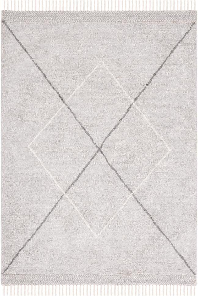 SAFAVIEH Easy Care Grey/Ivory 4 ft. x 6 ft. Machine Washable Border Striped Geometric Area Rug