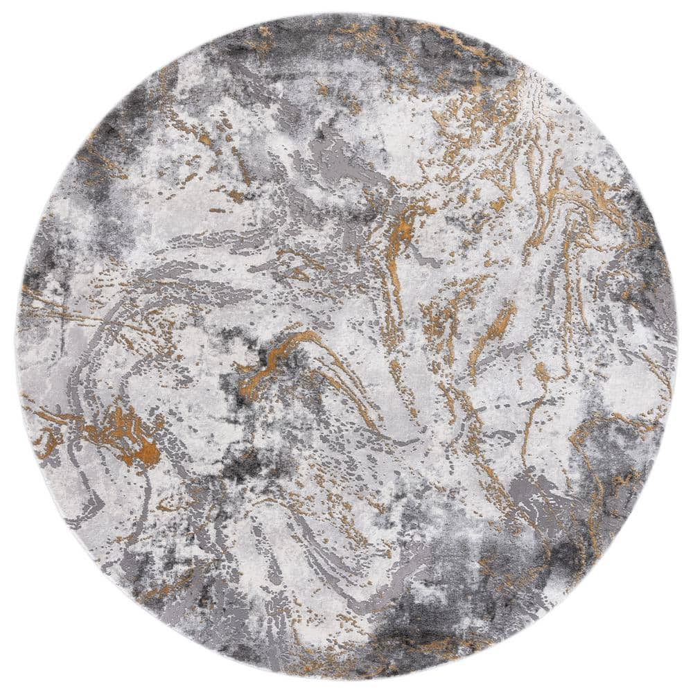 SAFAVIEH Craft Gray/Yellow 7 ft. x 7 ft. Abstract Marble Round Area Rug