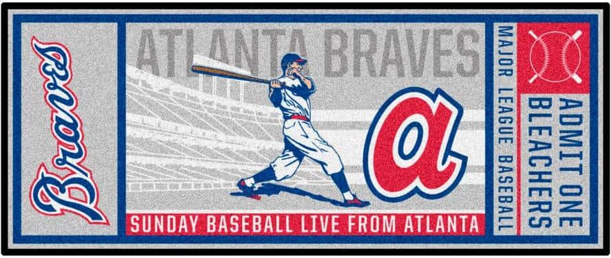 FANMATS Atlanta Braves Gray 2 ft. 6 in. x 6 ft. Ticket Runner Rug