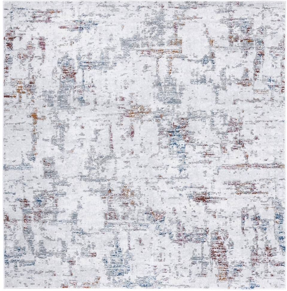 SAFAVIEH Craft Gray/Red 7 ft. x 7 ft. Distressed Marble Square Area Rug