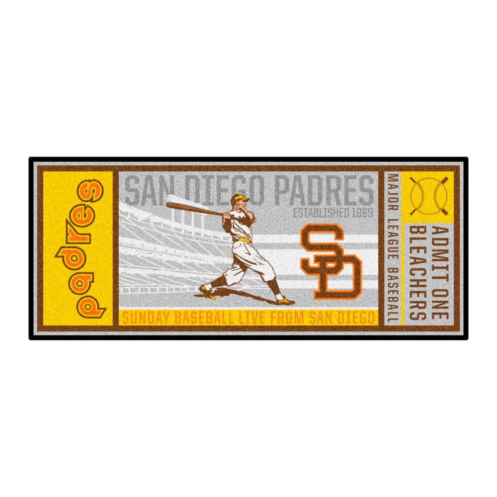 FANMATS San Diego Padres Gray 2 ft. 6 in. x 6 ft. Ticket Runner Area Rug