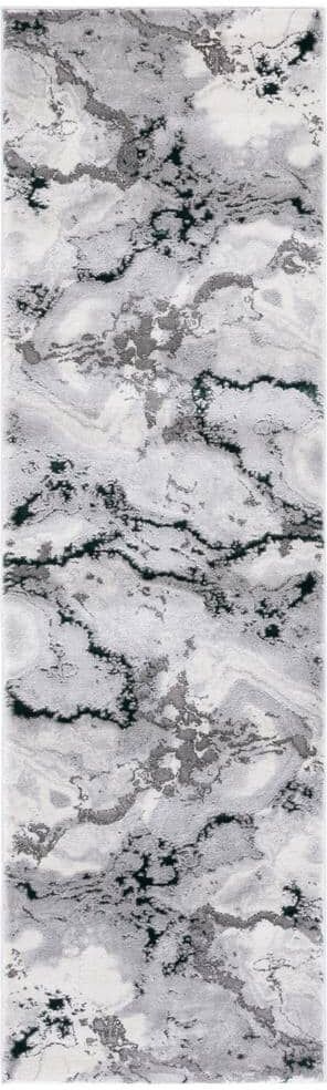 SAFAVIEH Craft Gray/Green 2 ft. x 10 ft. Marbled Abstract Runner Rug