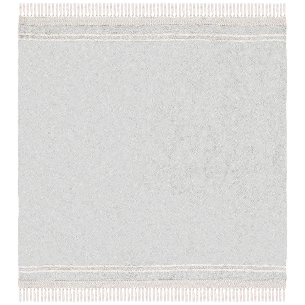 SAFAVIEH Easy Care Light Blue/Ivory 6 ft. x 6 ft. Machine Washable Border Solid Color Square Area Rug