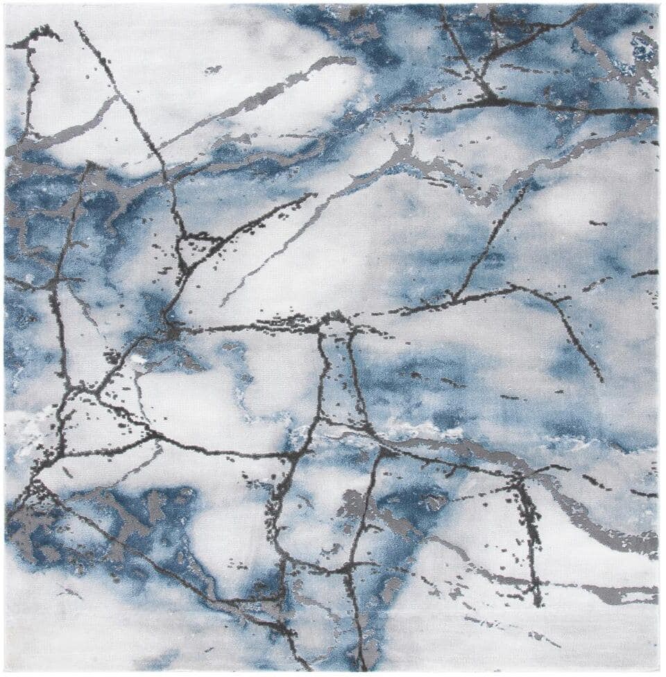 SAFAVIEH Craft Gray/Blue 4 ft. x 4 ft. Square Distressed Abstract Area Rug