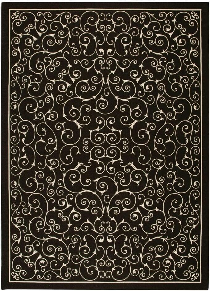 Nourison Home and Garden Pavilion Black 8 ft. x 11 ft. Floral Transitional Indoor/Outdoor Patio Area Rug