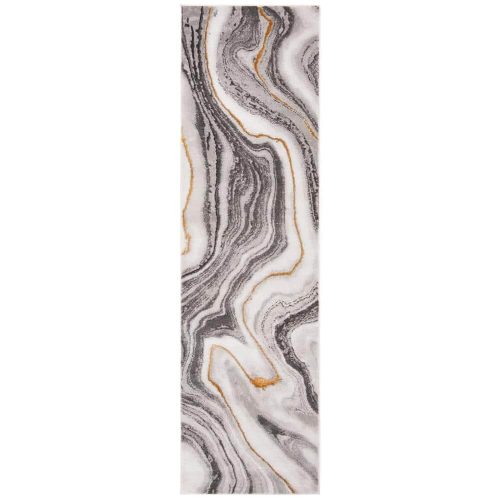 SAFAVIEH Craft Gray/Gold 2 ft. x 16 ft. Marbled Abstract Runner Rug