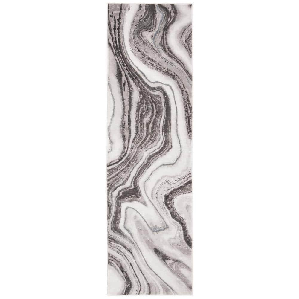 SAFAVIEH Craft Gray/Silver 2 ft. x 10 ft. Marbled Abstract Runner Rug