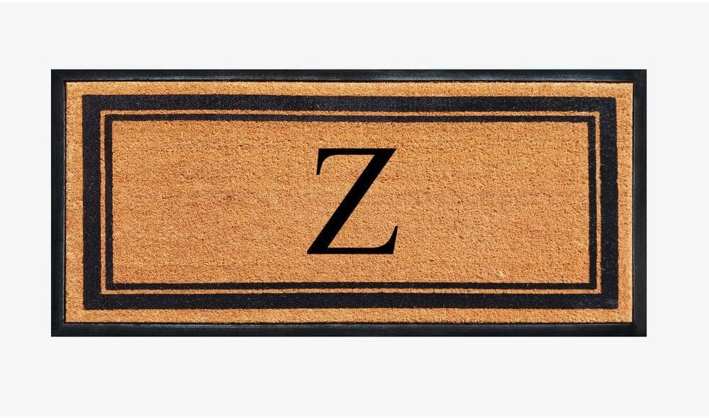 A1 Home Collections A1HC Markham Picture Frame Black/Beige 30 in. x 60 in. Coir and Rubber Flocked Large Outdoor Monogrammed Z Door Mat