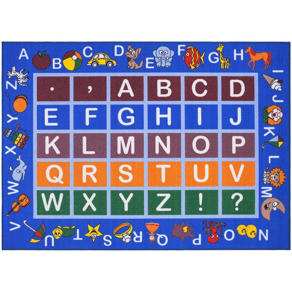 Ottomanson Jenny Collection Non-Slip Rubberback Educational Alphabet 5x7 Kid's Area Rug, 5 ft. x 6 ft. 6 in., Blue