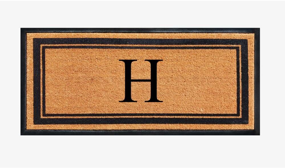 A1 Home Collections A1HC Markham Picture Frame Black/Beige 30 in. x 60 in. Coir and Rubber Flocked Large Outdoor Monogrammed H Door Mat