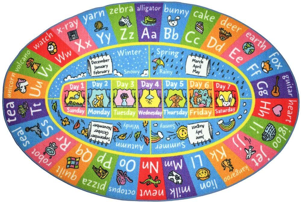 KC CUBS Multicolor Boy Girl Kids Nursery Playroom or Bedroom ABC Alphabet Seasons Months Days 3 ft. x 5 ft. Oval Area Rug Carpet