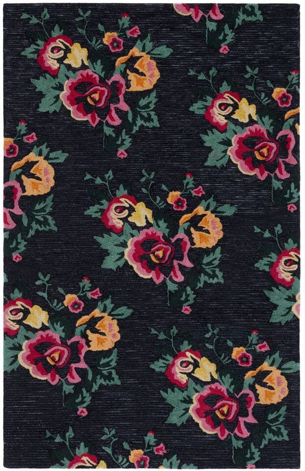 SAFAVIEH Jardin Black/Pink 3 ft. x 5 ft. Floral Striped Area Rug