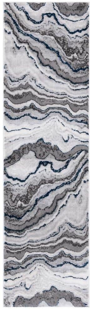 SAFAVIEH Craft Gray/Blue 2 ft. x 8 ft. Marbled Abstract Runner Rug