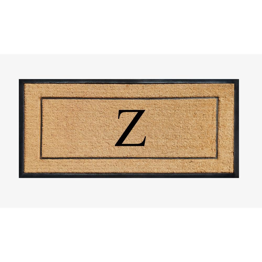A1 Home Collections A1HC Picture Frame Black/Beige 30 in. x 60 in. Coir & Rubber Large Outdoor Monogrammed Z Door Mat
