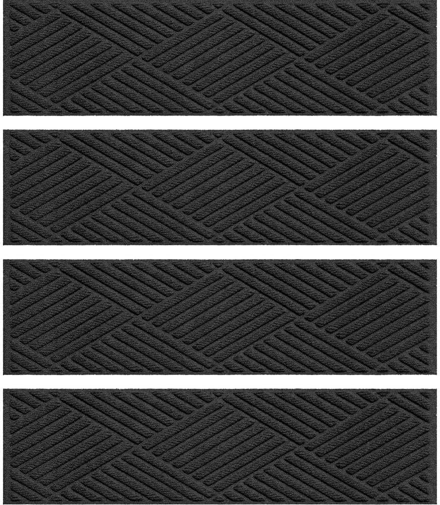 Bungalow Flooring Waterhog Diamonds 8.5 in. x 30 in. PET Polyester Indoor Outdoor Stair Tread Cover (Set of 4) Charcoal