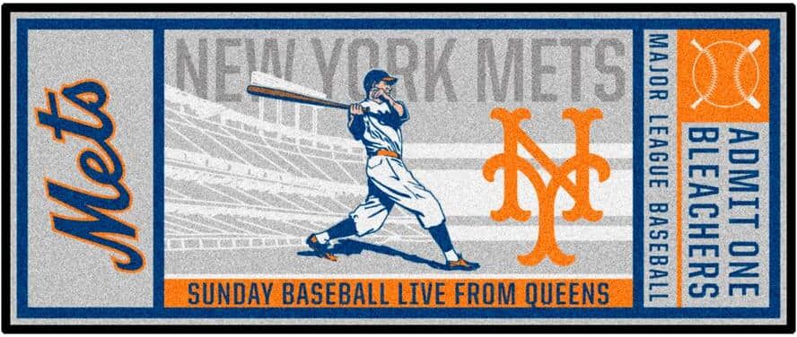 FANMATS New York Mets Gray 2 ft. 6 in. x 6 ft. Ticket Runner Rug