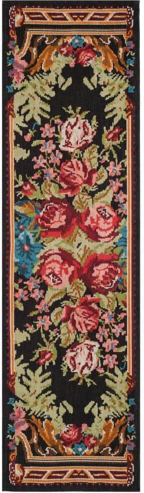 SAFAVIEH Classic Vintage Black/Multi 2 ft. x 12 ft. Antique Floral Runner Rug