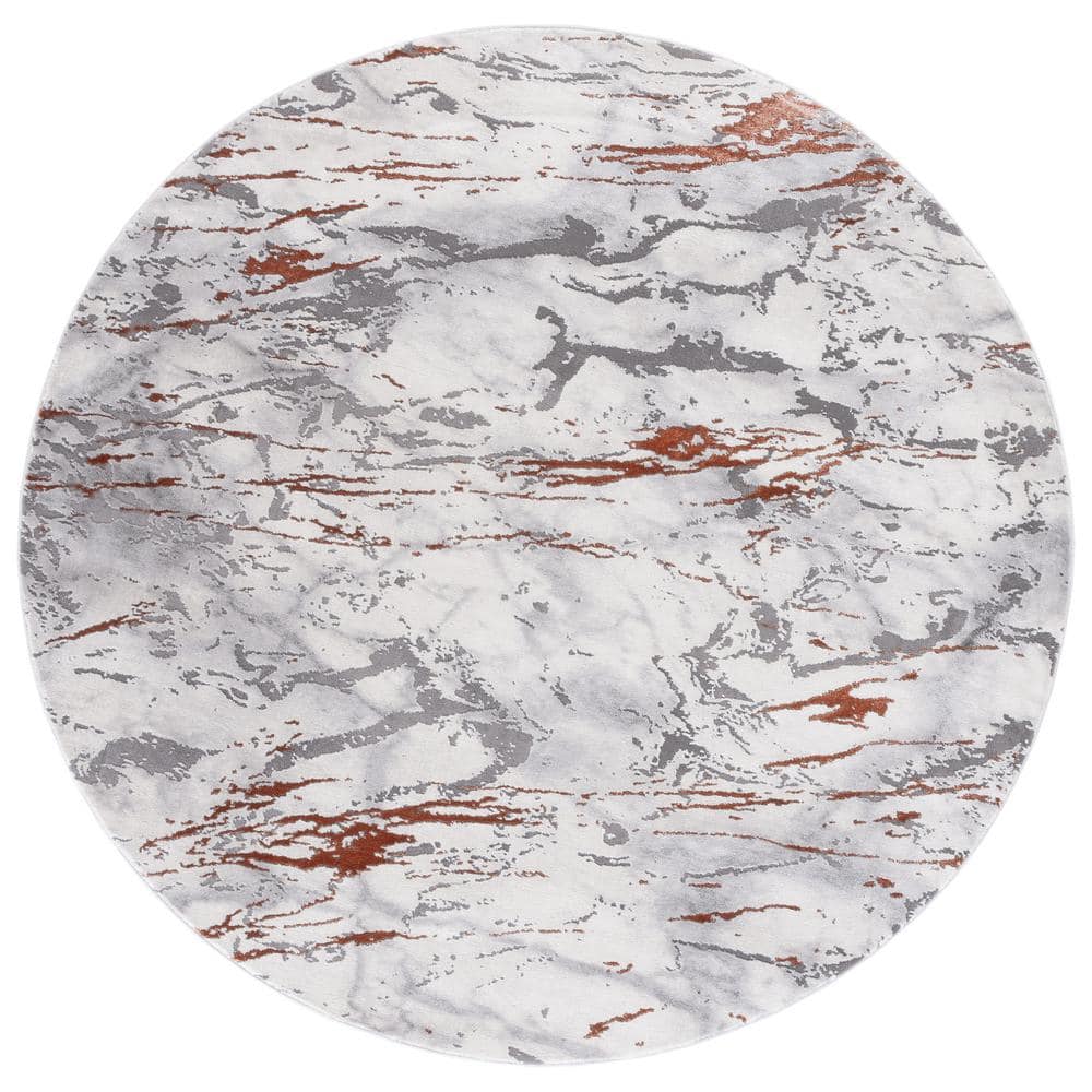 SAFAVIEH Craft Gray/Brown 7 ft. x 7 ft. Abstract Marble Round Area Rug