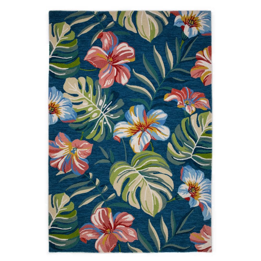 MILLERTON HOME Arlo Blue 5 ft. x 8 ft. Modern Floral Hand-Made Indoor/Outdoor Area Rug