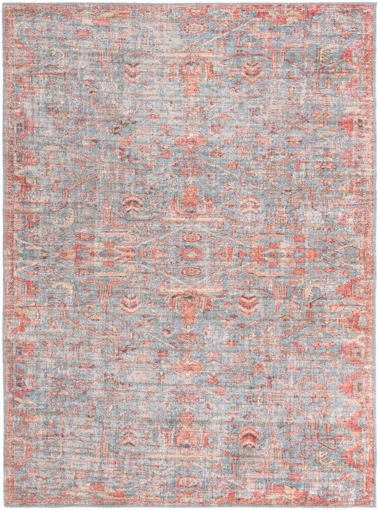 Unique Nostalgia Olivia Antique Blue 7 ft. x 10 ft. Machine Washable Area Rug