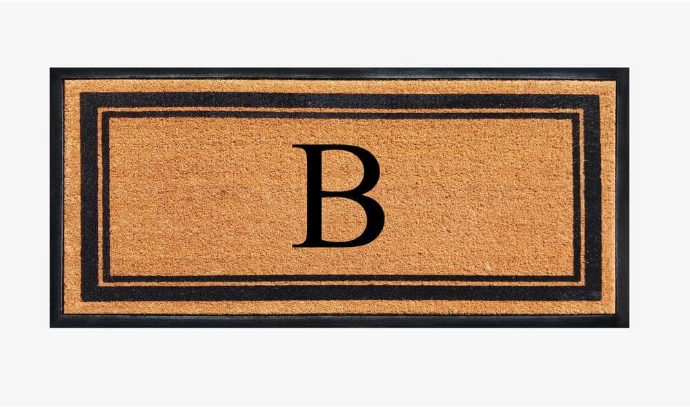 A1 Home Collections A1HC Markham Picture Frame Black/Beige 30 in. x 60 in. Coir and Rubber Flocked Large Outdoor Monogrammed B Door Mat