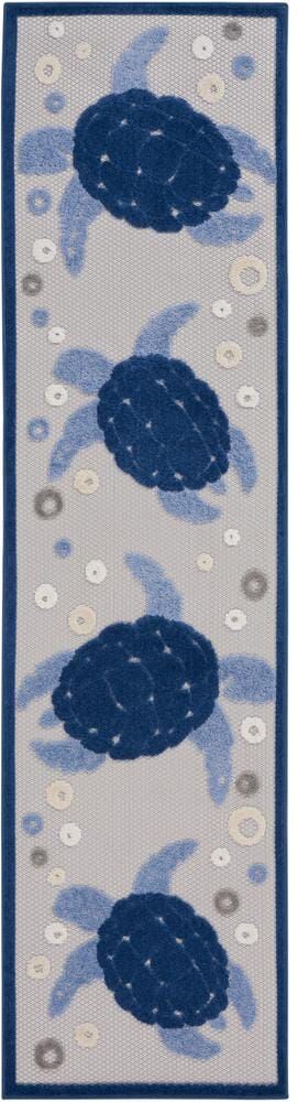 Nourison Aloha Navy Blue 2 ft. x 6 ft. Coastal Sea Turtle Contemporary Indoor/Outdoor Runner Kitchen Area Rug