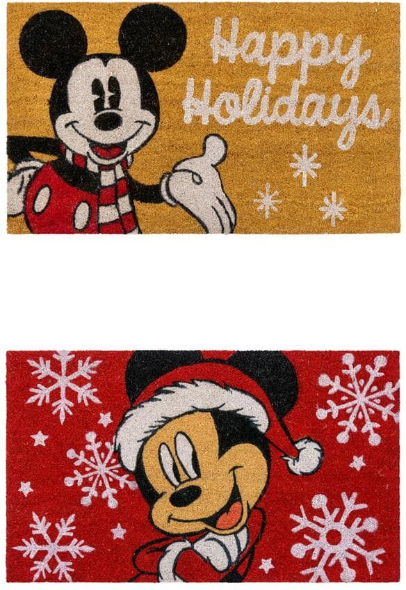 Disney Mickey Mouse Christmas Happy Holidays 20 in. x 34 in. Coir Door Mat (2-Pack)