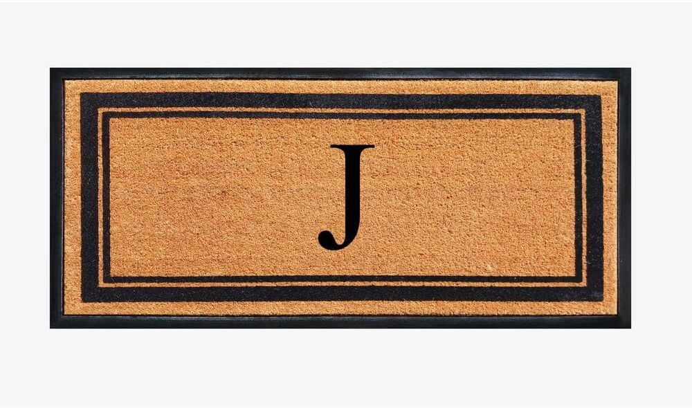 A1 Home Collections A1HC Markham Picture Frame Black/Beige 30 in. x 60 in. Coir and Rubber Flocked Large Outdoor Monogrammed J Door Mat