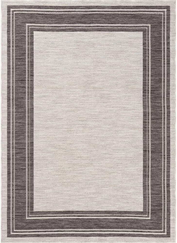 LR Home Wyatt Ivory/Gray 7 ft. 10 in. x 8 ft. 10 in. Bordered High-Low PET Yarn Indoor/Outdoor Area Rug