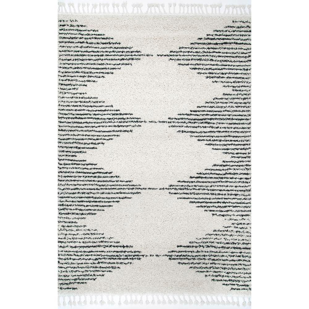 nuLOOM Bria Moroccan Diamond Shag Off-White 12 ft. x 15 ft. Area Rug