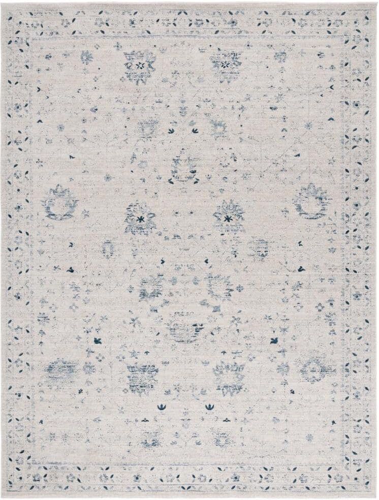 SAFAVIEH Antique Patina Ivory/Blue 9 ft. x 12 ft. Border Floral Area Rug