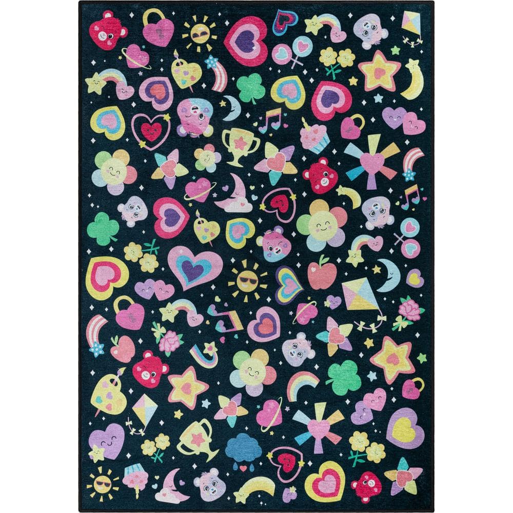 Well Woven Care Bears Badges and Bears Black 5 ft. x 7 ft. Area Rug