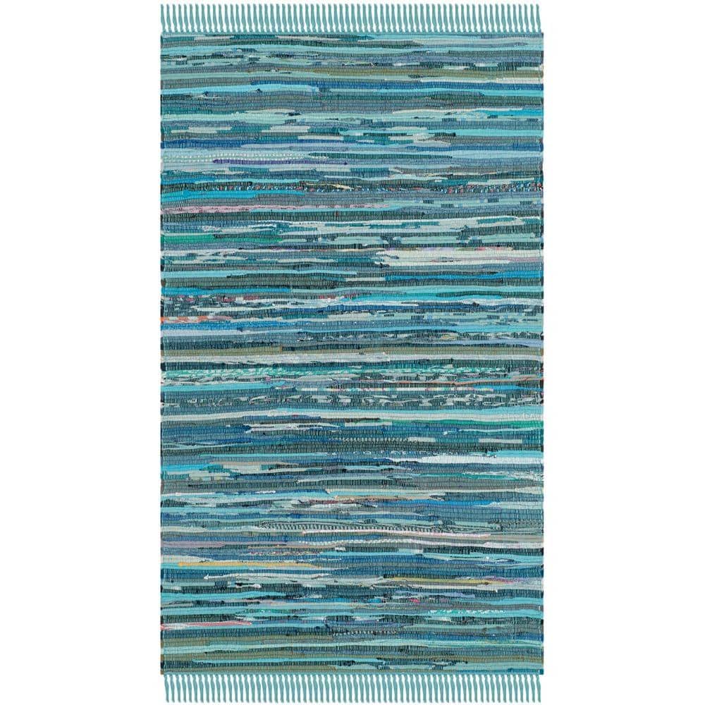 SAFAVIEH Rag Rug Blue/Multi 3 ft. x 4 ft. Gradient Striped Area Rug