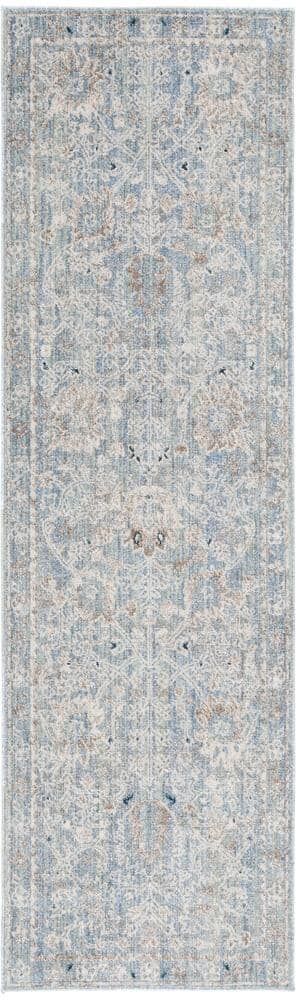 SAFAVIEH Antique Patina Blue/Ivory 2 ft. x 8 ft. Border Floral Runner Rug